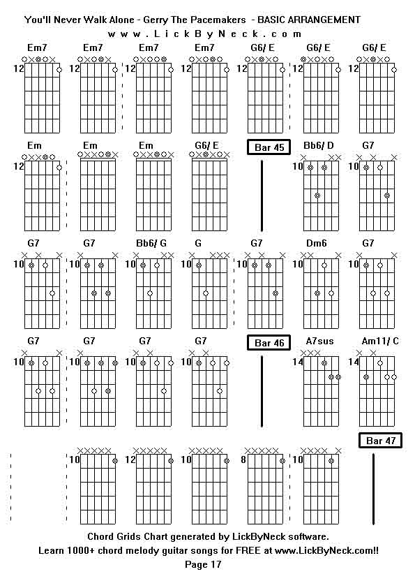 Chord Grids Chart of chord melody fingerstyle guitar song-You'll Never Walk Alone - Gerry The Pacemakers  - BASIC ARRANGEMENT,generated by LickByNeck software.